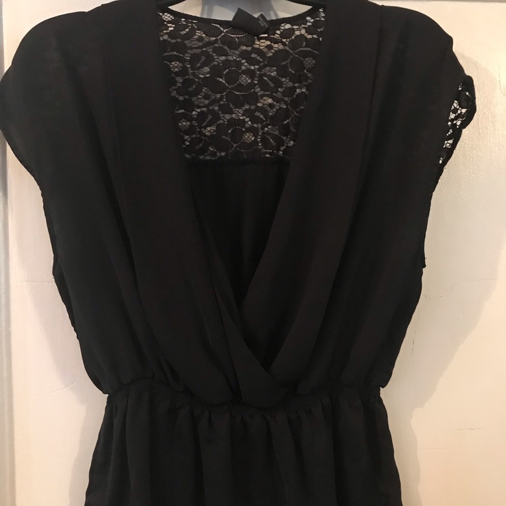 Black with lace back short sleeve blouse